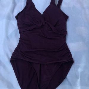 One Piece Maroon Cinch up Swim suit